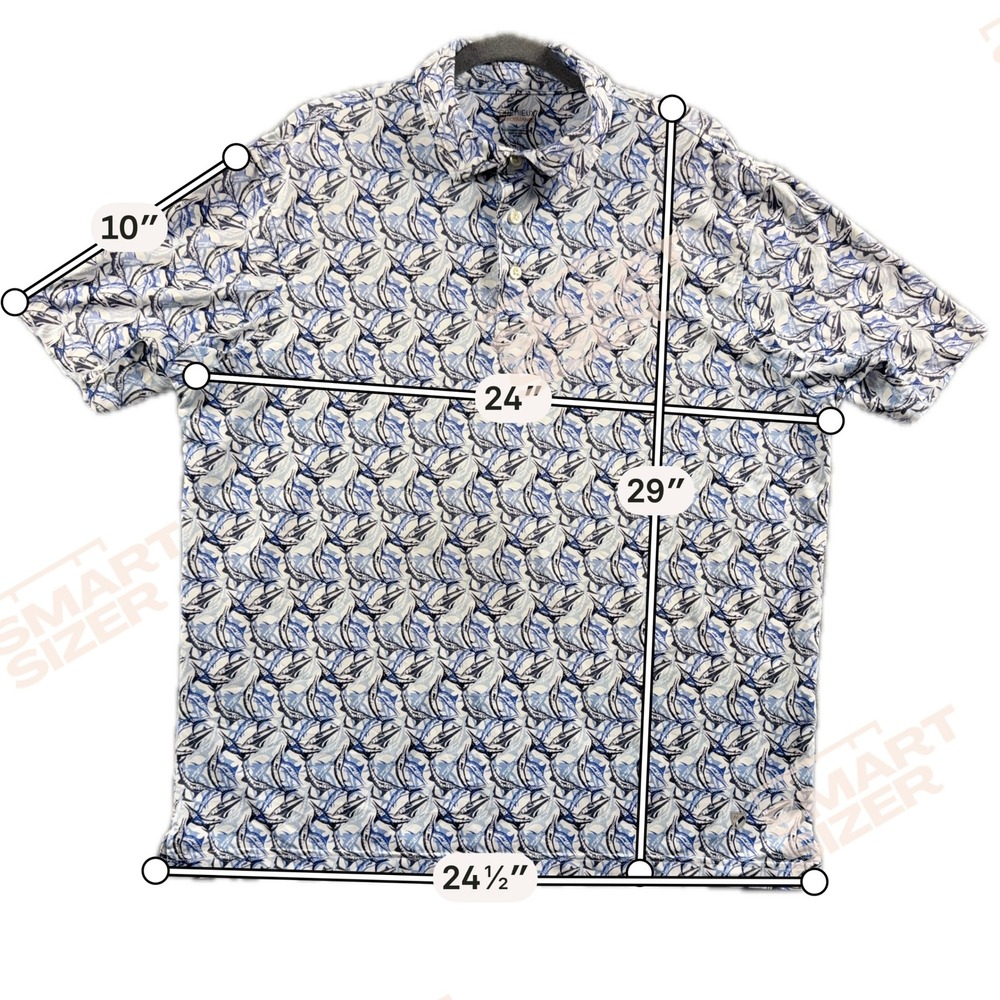 Cremieux Performance Men's L Blue White Marlin Fish Print Nautical Polo - Picture 2 of 12